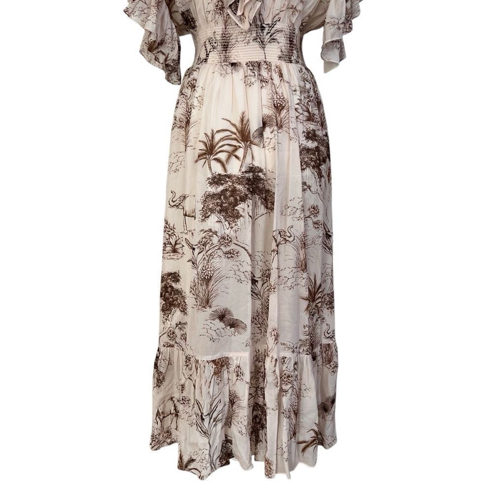 SANDRO Natural Marro Ruffled Printed Gauze Midi Dress EU 36 US S MSRP $245 - Picture 5 of 12